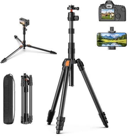 XXZU 71 Camera Tripod, Tripod For Camera Phone with 360°Ball Head and Smartphone Holder, Aluminum DSLR Tripod Stand, Travel for Phone/DSLR/SLR/Projector/Video Recording, Max Load 8kg/17.64lb