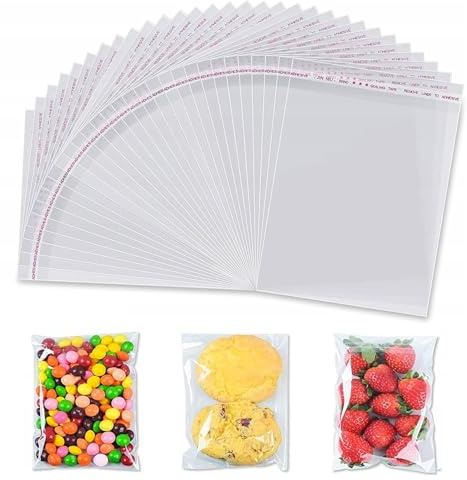 Funalix 300 självhäftande plastpåsar, cellofanpåsar i OPP, genomskinliga, för godis, kakor, nötter, smycken och hantverk (9 x 15 cm)