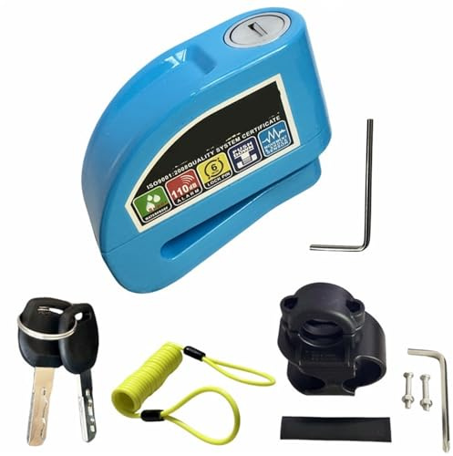 Candado Moto Candado de Disco con Alarma para Motocicleta y Bicicleta, antirrobo, de aleación de Aluminio, con recordatorio y Soporte de Bloqueo, 6 Colores(8300 Blue)