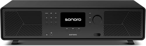 Sonoro AVATON - Bluetooth Hi-FI-kanal; kompatibel med AirPlay, Google Cast, Spotify, Tidal, Qobuz, Amazon Music; Dab+/FM-radio, HDMI Arc, lackerad trädesign, Smart Home integration, svart