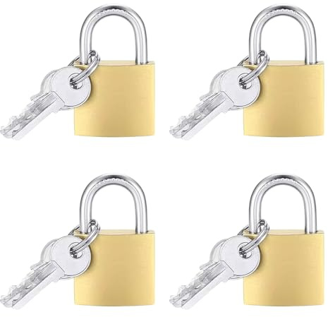 4Pcs 20mm Solid Brass Padlocks with 8 Keys,Brass Small Padlocks,Small Locker Pad Locks,Suitable for Storage cabinets,Suitcases,Toolboxes,Jewelry Boxes and cabinetswith Brass Finish