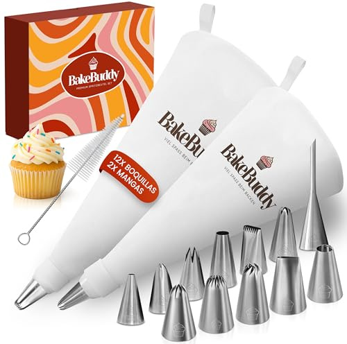 BakeBuddy Premium Spritzbeutel Set (17 teilig) aus Baumwolle mit Tüllen