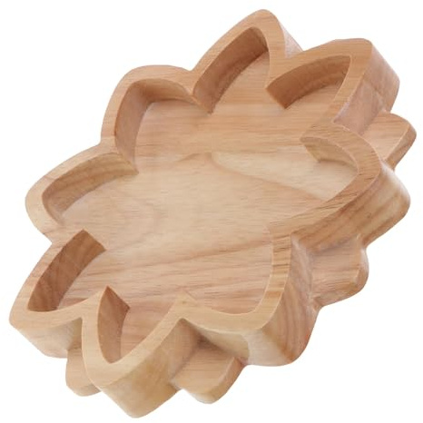 LOLIPPYY Plateau Décoratif en Bois Naturel Forme Lotus 27 Cm, Assiette à Bijoux en Bois pour Présentation de Bracelets et Cristaux, Support Polyvalent pour Huiles Essentielles et Objets