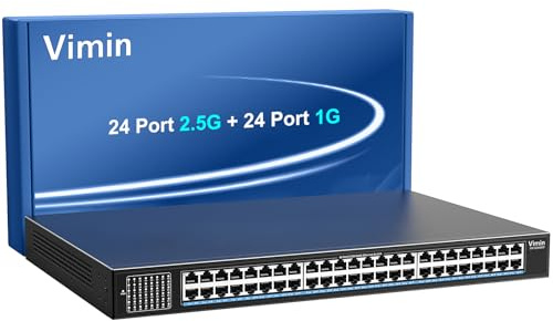 Switch 24 Ports 2,5 G Non Géré, Vimin 24 Ports 2,5 Go Base-T Ethernet Switch+24 Ports Gigabit, Commutateur Réseau 48 Ports Plug & Play, Compatible avec 10/100/1000/2500 Mbps, , Switch Capacité 240G