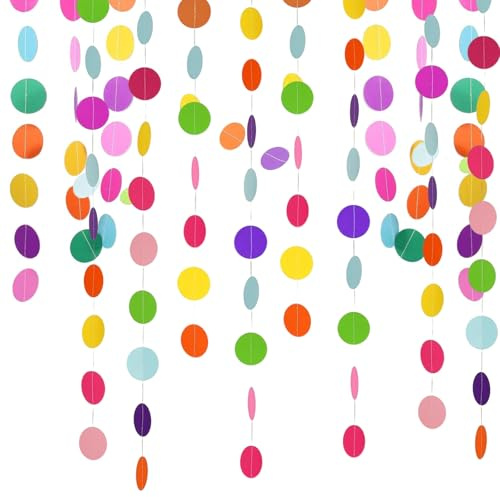Runde Papier Girlande Bunt 52 Ft Bunte Kreis Punkte Hängend Regenbogengirlande Papiergirlanden für Geburtstag Hochzeiten Dekoration