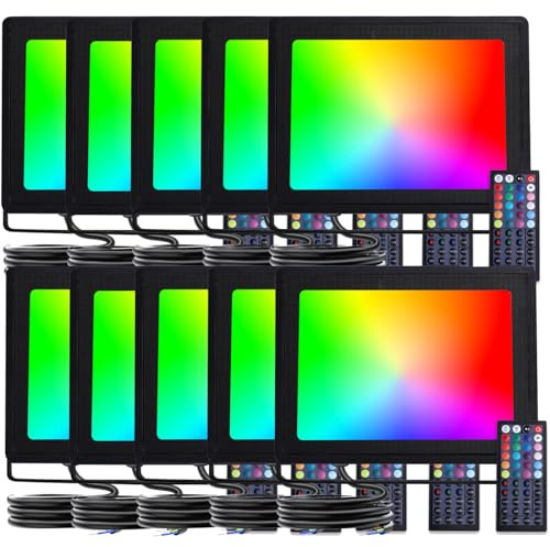 Aigostar Faretto LED per esterni da 50W, Faretto LED a colori RGB con telecomando, 6 modalità stroboscopiche, modalità DI, timer, regolabile, IP65 impermeabile per giardino, feste, ecc,10 Pezzi