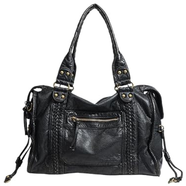 WANWEN Tasche Schwarz Vintage Leder Tragetasche Für Damen Vintage-Urban-Taschen Nieten Tragetasche Damen Y2K Schultertasche Punk-Stil Ledertasche Hobo Bag