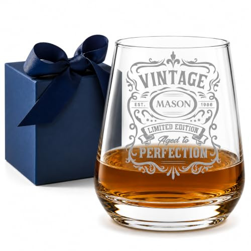 Personalised Engraved Whisky Glass | Custom Whiskey Tumbler Gift for Men | Vintage Aged to Perfection | Engraved Scotch Bourbon Glass | Birthday, Father's Day, Retirement & Christmas Gift