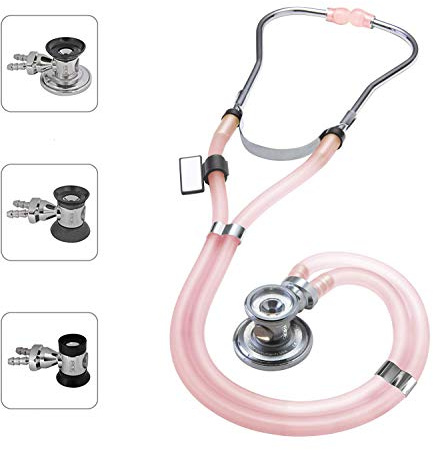 MDF Instruments Sprague Rappaport Zweikopf-Stethoskop mit austauschbarem Bruststück für Erwachsene, Kinderärzte und Säuglinge - Kostenlose Ersatzteilgarantie -Rosa-lichtdurchlässig (MDF767-ICO)