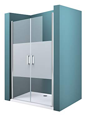 Mai & Mai Duschtür Nischentür dusche Duschabtrennung Duschkabine Schwingtür 180° Doppeltür 6mm ESG Nano-Beschichtung Satiniert Streifen mit Hebe- und Senkmechanismus 120x195cm Teramo24VS