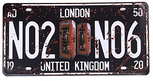 Eureya Placa de matrícula de coche Londres NO2 NO6 para casa/cafetería/bar/restaurante/exposición, decoración de pared vintage de 15 x 30 cm