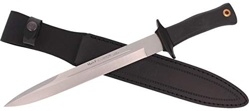 Muela Cuchillo SCORPION-26W hoja de acero ACX-380 de 26 cm y empuñadura de goma para Caza, Pesca, Supervivencia y Bushcraft Realizado en Ciudad Real + Portabotellas de regalo