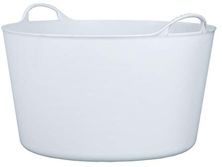 RED HOG Gartenkorb Kunststoff 55L Griffe Haltbarkeit: 120 kg Flexi Bag Wäschekorb Rund Behälter für Haus, Garten, Gebäude, Superstark, Mehrzweck, Verstärkungsrippen, Rissbeständig, Weiß