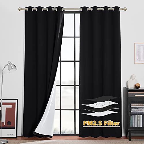 RYB HOME 4-in-1 Dust Filtering Soundproof Blackout Thermal Curtains