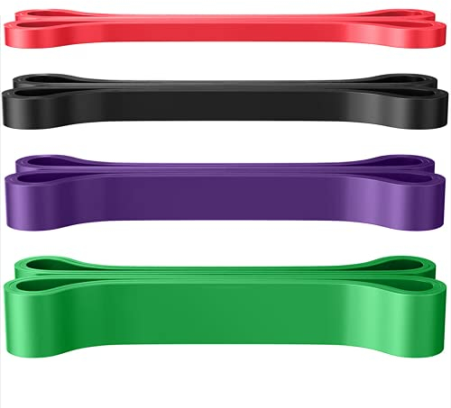 Widerstandsbänder 4er Set Fitnessband Gymnastikband aus 100% Latex Theraband mit Übungsanleitung und Tasche Resistance-Bands Klimmzugband für Muskelaufbau, Yoga, Crossfit, Gymnastik, Krafttraining