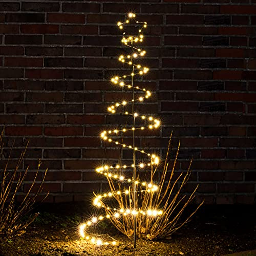 Spetebo LED Spiral Tannenbaum Gartenstecker - 130 cm - Deko Weihnachtsbaum mit Lichterkette - Außen Garten Weihnachtsdeko mit Strom Stecker