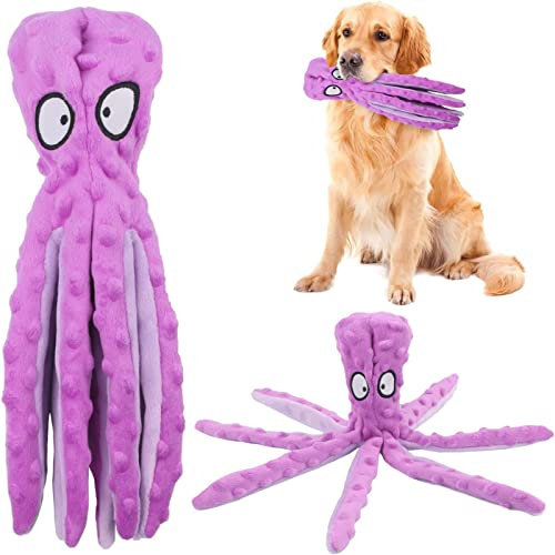 RAYITO Octopus Dog Toy, No Stuffing Squeaky Dog Toys, Purple