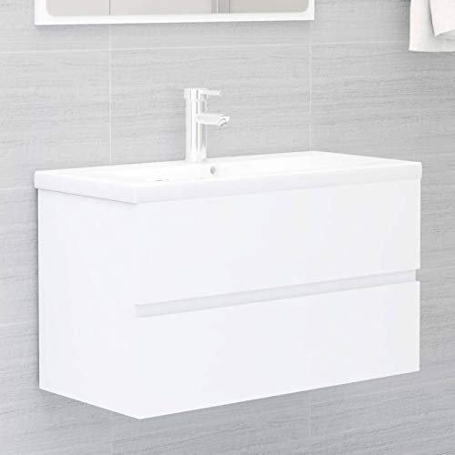 Tidyard Mueble de Baño con Lavabo Armario Almacenamiento Colgante Suspendido Pared Estante Inferior Cajón Mueble de Baño Suspendido Madera Blanco 80 x 38,5 x 45 cm