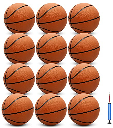 12 Pack 29.5 Official Size 7 Basketball Balls Inflatable with Pump for Men for Outdoor, Indoor or Training，Mens Adult Basketball (Orange)