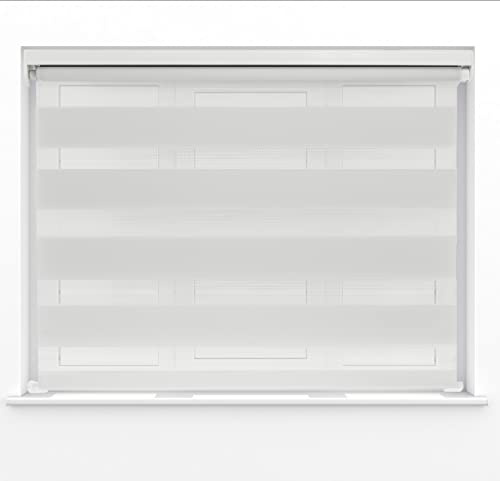 Made To Measure White Dual Layer Zebra Day Night Roller Blinds Light Filter or Blackout Material Shades Metal Brackets & Fittings 100cm Width x 160cm Length