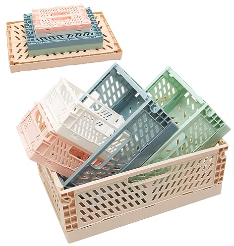 POXIAOER 5 Pcs Fodable Storage Baskets,Plastic Collapsible Storage Boxes,Small Storage Baskets,for Organizing Stackable Boxes for Kitchen Bathroom Office Home （2Mini&2Medium&1Large）