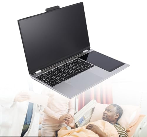 Zunate Laptop a Doppio Schermo, Laptop Aziendale da 15,6 Pollici 1920x1080 con Schermo Secondario IPS HD da 7 Pollici, Riconoscimento delle Impronte Digitali, Tocco (16GB+2TB Spina