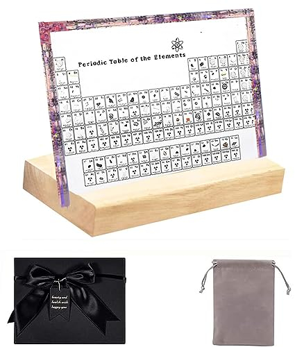 SDJFKLI Pink Periodic Table with Real Elements Inside, Real Periodic Table of Elements, With Wooden Base,Acrylic Periodic Table Display 83 Samples,Gift Box Packaging