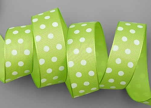 20 m x 25 mm Taftband einsetig bedruckt mit Punkten APFELGRÜN Grün formstabil mit Draht Drahtkante Dekoband Schleifenband Geschenkband Ostern Frühjahr Kinder Polka Dots gepunktet fröhlich