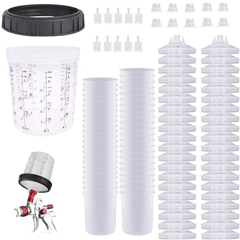 Vasos Medidores Pintura Resina Epoxi 600ml, 50 Vasos Mezcladores de Pintura con Tapas, Revestimientos y Pantallas de Filtro, Vasos Mezcladores de Pintura para Proyectos de Arte, Coche