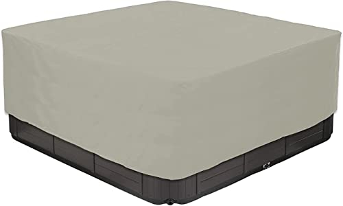 IBOWZ Couverture de Bain à Remous Carrée Couverture de Spa carrée extérieure en Polyester 210D imperméable, Protection UV pour Spa de Jardin, Beige, 240 x 240 x 85 cm