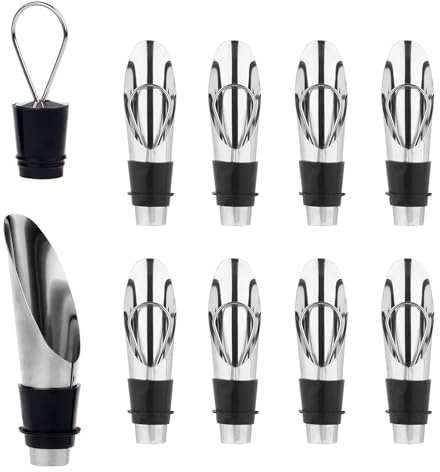 ZEACCT 8 Pcs Stainless Steel Wine Aerator & Pourer Set - 2-in-1 Liquor Spout with Bottle Stopper, Durable Metal Design for Wine and Beer (Easy to Clean & Reusable)