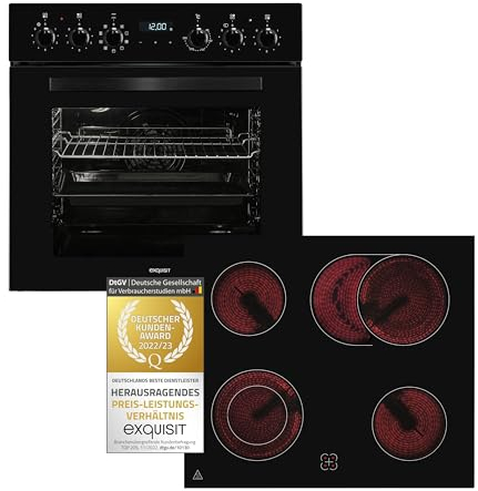 Exquisit Set de cuisinière EHE285-HBZ-020 noir | Classe d'efficacité énergétique A | Chambre de cuisson 75 l | Plaque de cuisson vitrocéramique | Kit de cuisinière 60 cm