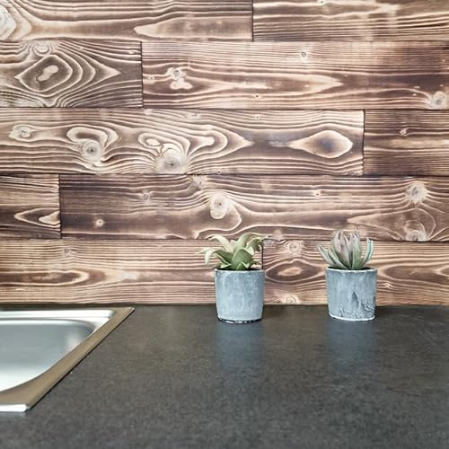 MyTimber® 1 qm Wandverkleidung Holz „BURNED WOOD“ | Holzpaneele Wand | Wandpaneele Holz | 119 cm x 14 cm x 2,1 cm