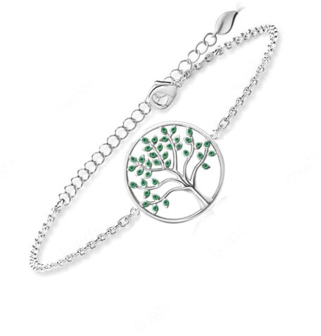 Bijoux Arbre de Vie Avec 36 Cristaux Brillants. Cadeau Anniversaire Femme Bracelet, Original, Utile, Fete des Meres, Saint Valentin, Noël (Bracelet Cercle Arbre de Vie Vert Emeraude)