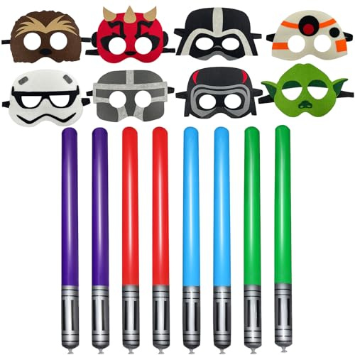 Ubephant Star Party Mitgebsel, Star Geburtstag Deko, 16Pcs Masken Anime Ballons Lichtschwert Anime Party Geburtstagsdeko Luftballons Maske Geschenke Geburtstag Deko