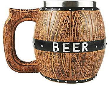 Bierkrug Becher - Doppelwandiger Antiker Herrenfass Bierbecher Fass Bierbecher mit Henkel | Drinkware Bierkrug mit Edelstahlbecher, Bierkrug für Weihnachten, Geburtstage, Oktoberfest und Vatertag
