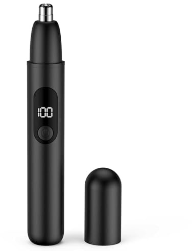 Nose Hair Trimmer, Rechargeable Cordless Painless Ear Eyebrow Trimming Tool Dual Edge Blades Razor Easy Cleansing with LED Light for Man Woman