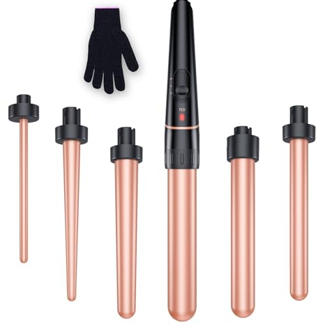 BESTOPE PRO Hair Curler 6-in-1 Curling Wand Set, Curling Iron with 2 Temperature Control, Curling Tongs with Heat-Resistant Glove and 2 Hair Clips