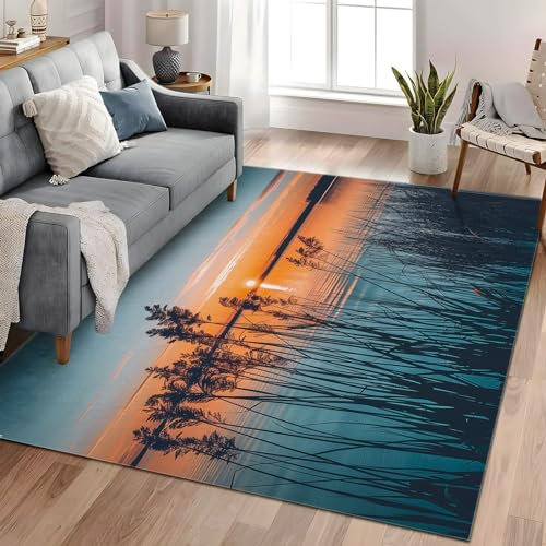 Generico Moderno Tappeto Salotto Canne Al Tramonto 140x200 cm Tappeto Soggiorno Pelo Corto Tappeto lavabile Tappeto Camera da Letto Tappeti per interni ed esterni Antiscivolo e Resistente