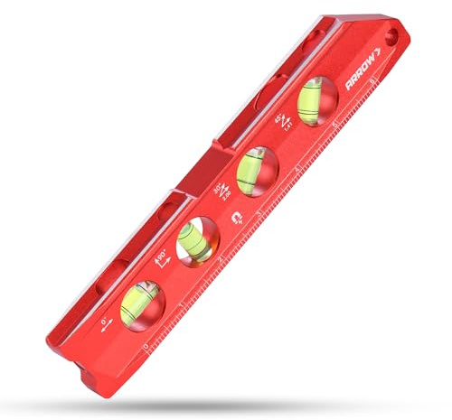 ARROW 8-Inch Torpedo Level, Magnetic Level Tool with 0°/30°/45°/90° Bubbles, Top-view Windows, Aluminium Alloy Frame, Dual Metric and SAE Scales