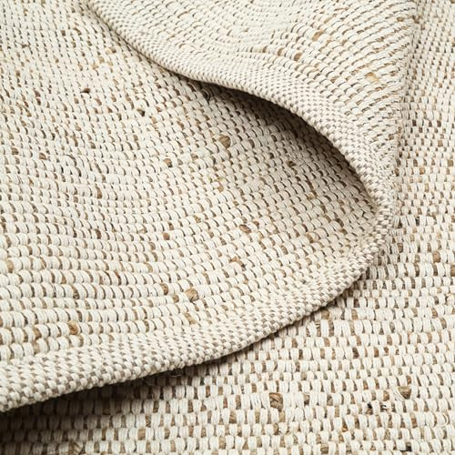 RIANGI Natural Jute Cotton Area Rug - 9x12 Feet - Boho Rugs for Living Room, Bedroom, Dining Room, Hallway, Office - Rustic Vintage Bohemian Carpet Home Décor - Hand Woven Cotton Jute Rug 9x12 ft