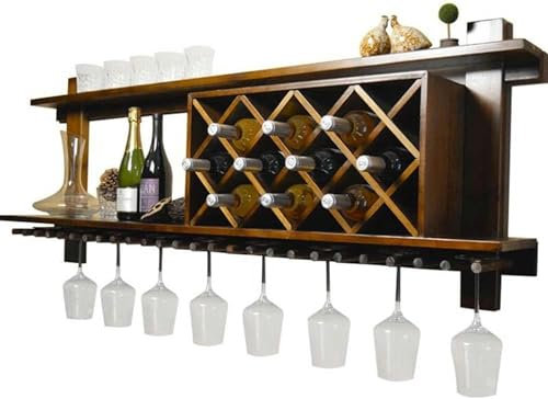 Moderner Weinschrank aus Holz mit Glashalter, Wandmontage, Diamantform, Weinregal für Esszimmer und Wohnzimmer