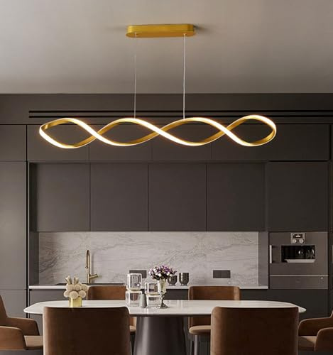 Deliouay LED Pendelleuchten esszimmer, Lineare Hängelampe Dimmbar Esszimmerlampe mit Fernbedienung, Höhenverstellbar für Küche Esstischlampe Wohnzimmer Büro Essecke Hängeleuchte (Gold, 100cm)