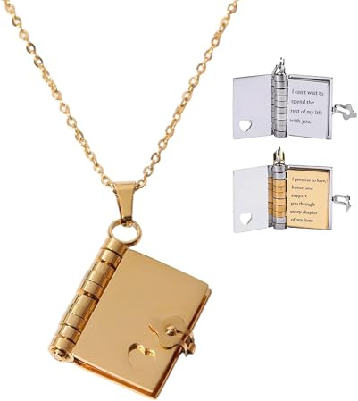 GROBTE Personalizzato Libro Ciondolo Collana Incisione Nome Data Collana Personalizzata in Acciaio Inox Testo Gioielli per Le Donne Coppia Uomini
