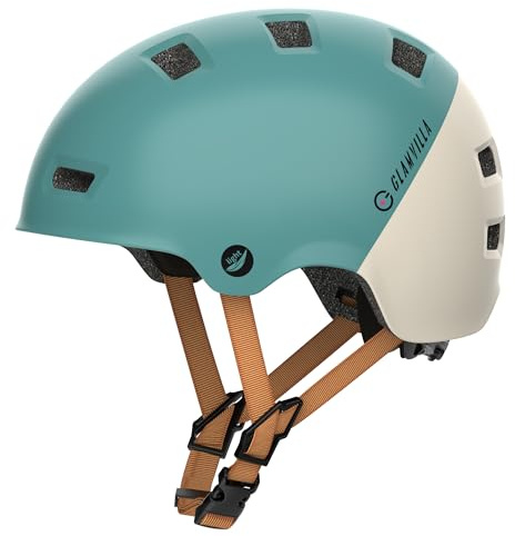 GLAMVILLA Skaterhelm Fahrradhelm Ultraleicht Stadthelm für Kinder/Damen/Herren,Verstellbar Unisex Schutzhelm für Skateboard E-Scooter Roller BMX,nur 260g/270/280g (Blau beige, M)