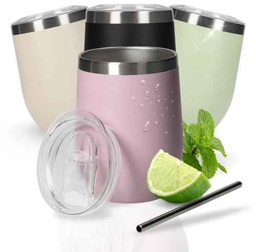 Vinmugg 350 ml Vinova – dubbelväggig rostfri kopp håller länge kall – drickkopp med lock och sugrör – mugg som en perfekt presentidé för svensexor, färg: lila