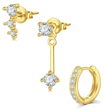 Longita 3-delat öronpiercing set rostfritt stål – justerbara örhängen och örhänge helixpiercingar för tragus conch guld och silver Iför kvinnor, Rostfritt stål