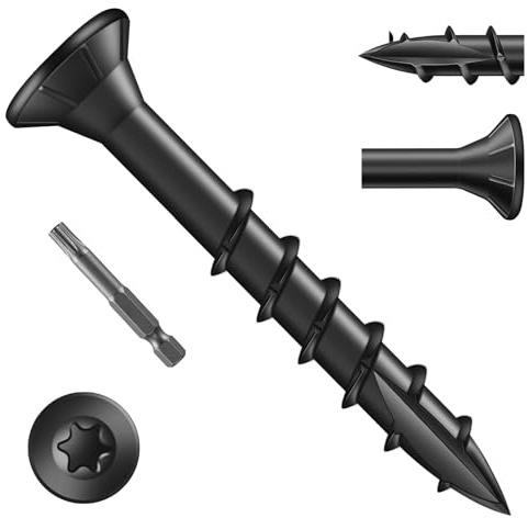 Zuyya Pack of 50 Wood Screws Torx 4.2 x 25 mm Chipboard Screws Wood Construction Screws Black Countersunk Head Universal Screws Partial Thread with TX25 Bit
