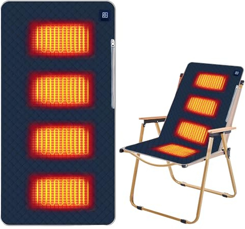 WDKXCN Chaise Portable Chauffante, 45 X 90 cm Coussin Chauffant Electrique USB avec 4 Zones De Chauffage, 3 Niveaux, Siege Chauffant D'extérieur pour Excursions, Camping, Chaise De Bureau, Canapé