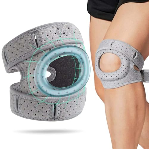 Mzzsveuy 5pcs Knee Brace, Knee Pads Flexible for Women Men Adjustable Knee Support with Side Stabilizers, Patella Knee Brace with Patella Gel Pads for Running, Sports, Workouts(Grey)